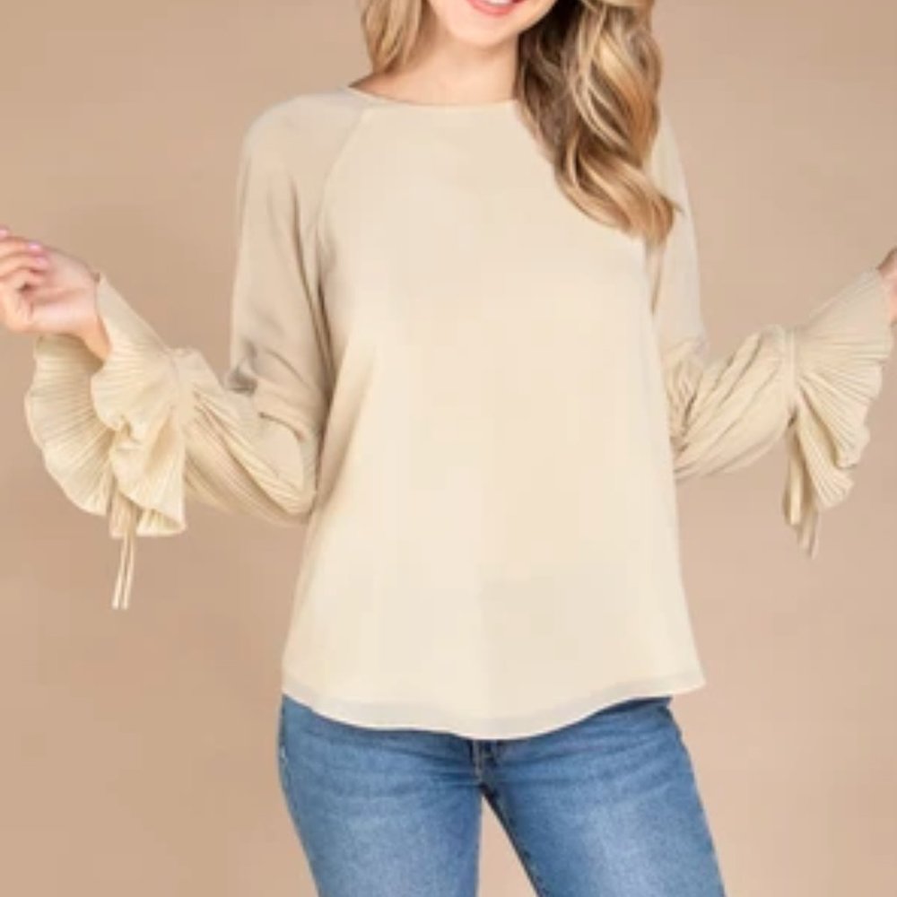 Naked Zebra Black Blouse with Pleated Sleeves